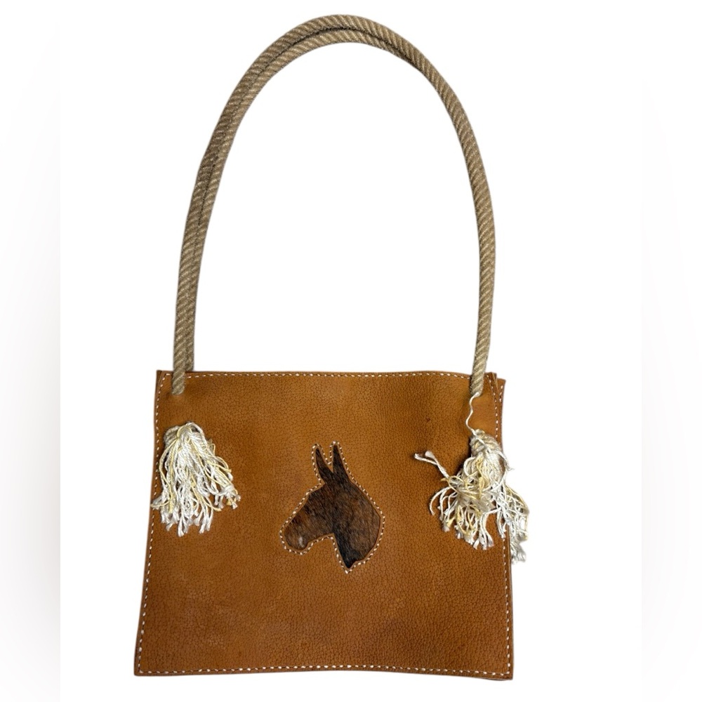 NEW Handmade Western Leather Tote Bag Donkey Mule Brown Rope Cowgirl Rodeo Lasso